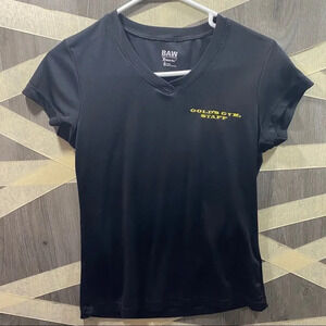 Golds Gym Employee Dri-Fit V-Neck T-shirt Sz Small Black/Gold